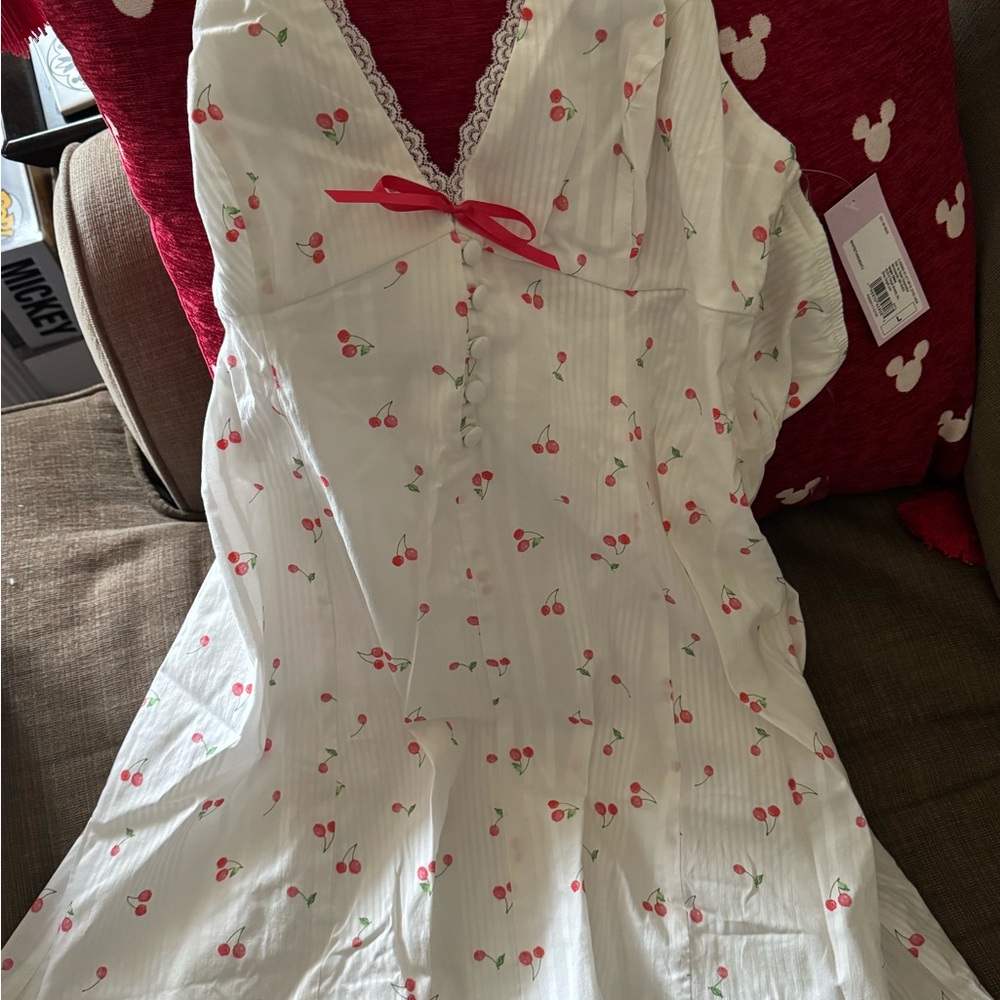 Wild Fable Women’s Button Front White Cherry Print Mini Sundress